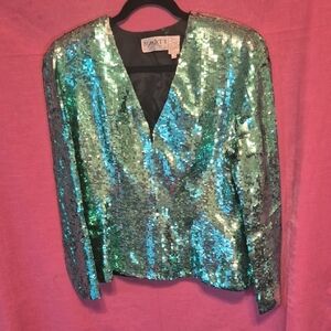 Oleg Cassini Black and dark  Green Sequin Blazer. there is no blue shade